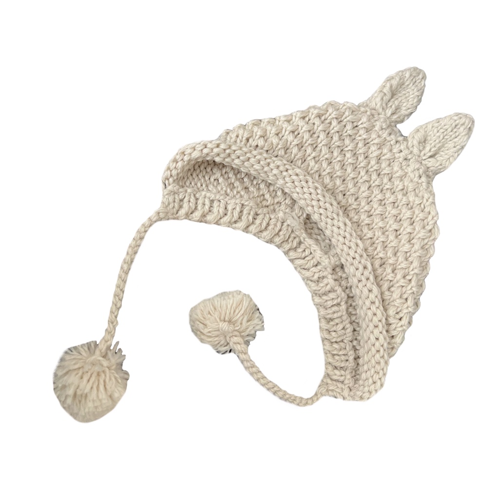 Mũ Len Dệt Kim Giữ Ấm Tai Thỏ Dễ Thương Thời Trang Thu Đông Cho Nữ