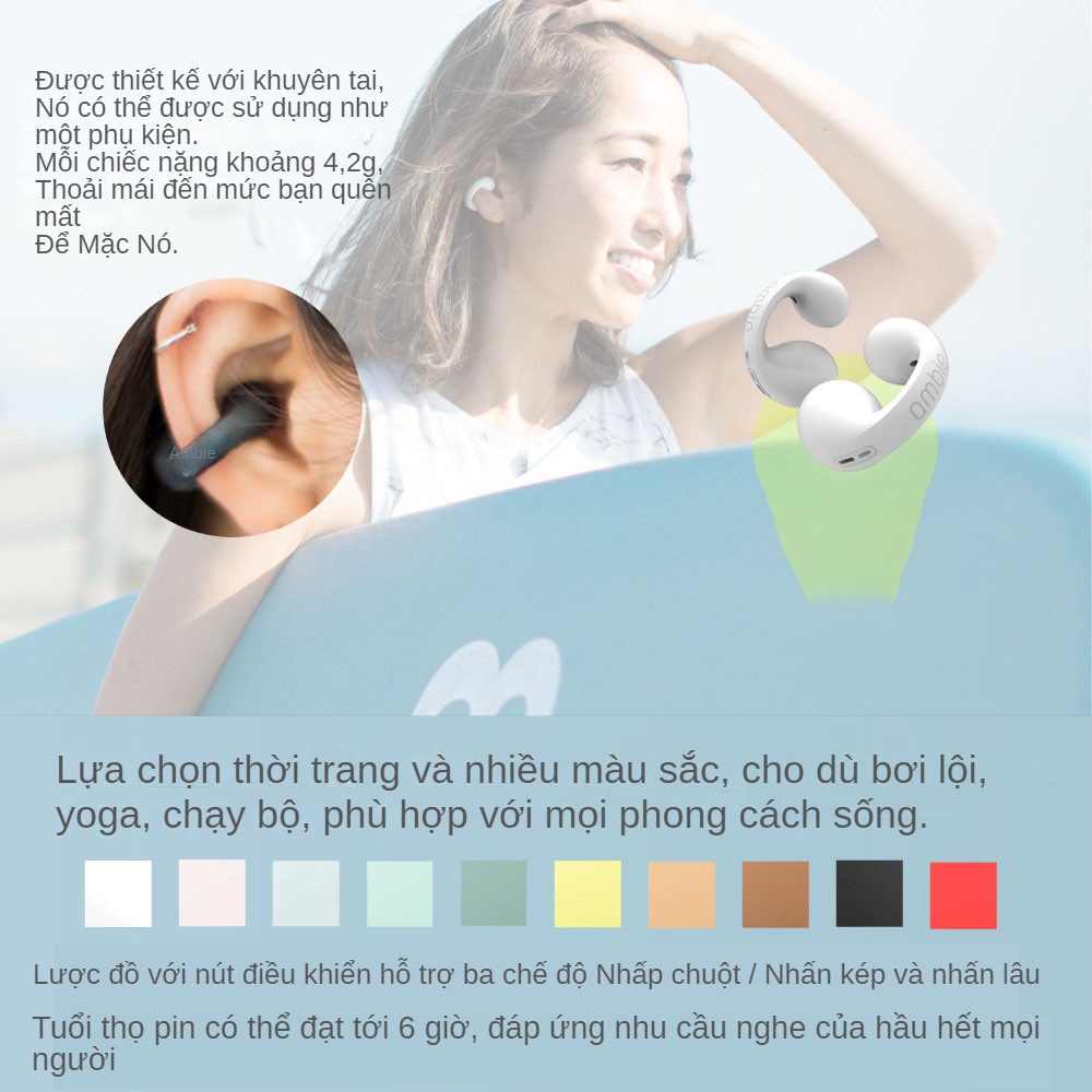 Tai nghe Bluetooth không dây Ambie Phong cách thể thao Dẫn truyền xương