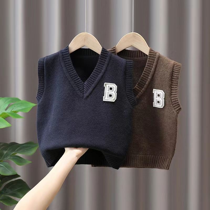 Áo sweater Dệt Kim Không Tay Thời Trang Xuân Thu Cho Bé Trai