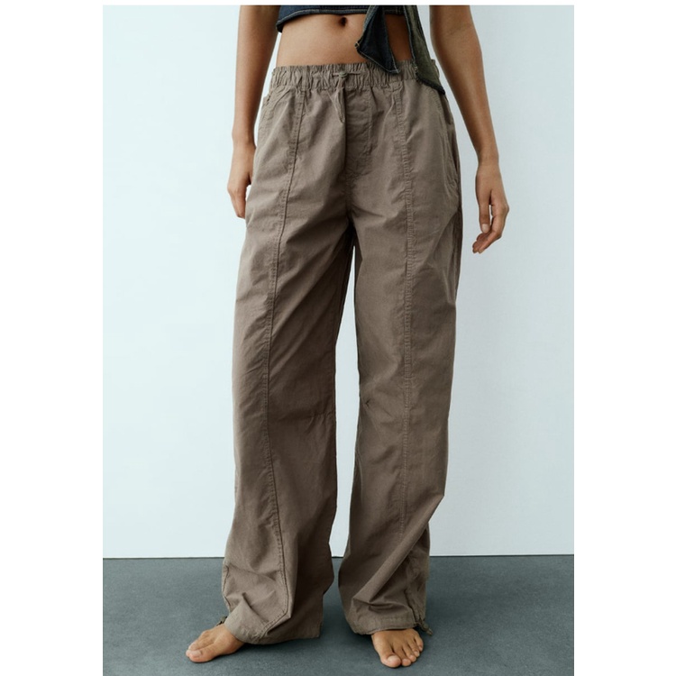 Zara Quần Dài Lưng Thun Dáng Rộng Có Khóa Gài Phong Cách Mùa Thu 235520207