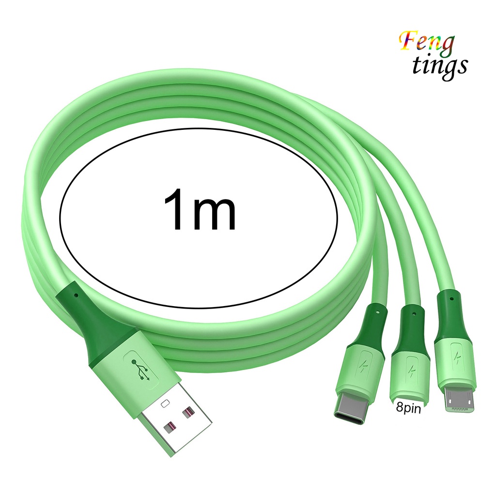 Dây cáp sạc nhanh 3 trong 1 đầu ra 8 pin Type-C micro USB cho điện thoại thông minh