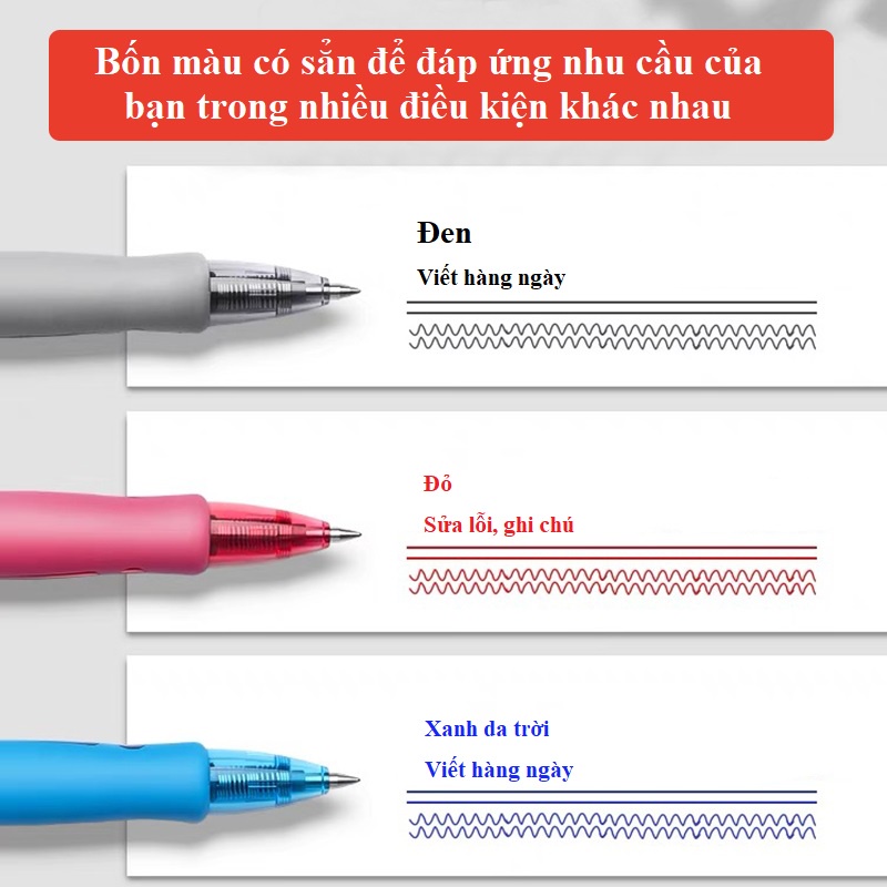 Bút mực gel ngòi 0.5mm có thể thu gọn, Bút bi nước 4 màu - Bút bi xanh đen đỏ -Bút viết học sinh, văn phòng