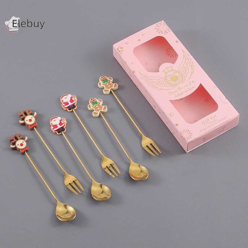 Bộ 2 Muỗng Nĩa Bằng Thép Không Gỉ Hình Cây Thông Giáng Sinh