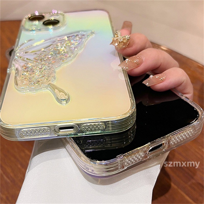 Ốp Điện Thoại Mềm Trong Suốt Hình Bướm 3d Kim Tuyến Nước Cho iphone 15 14 13 12 11 pro max