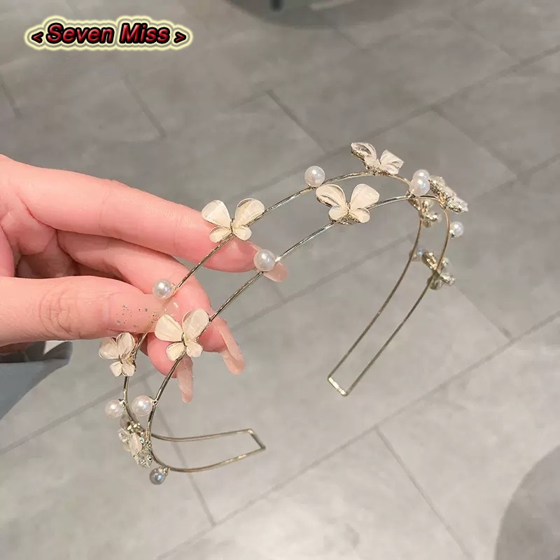 Chlins Băng Đô Hai Lớp Bằng Hợp Kim Hình Bướm Đính Ngọc Trai Thời Trang Dành Cho Nữ