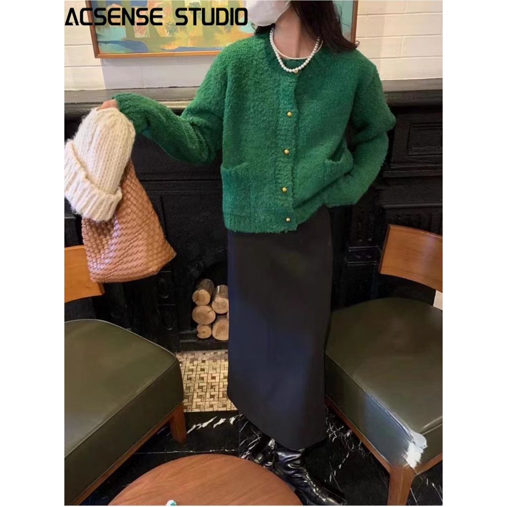 ACSENSE STUDIO Áo Len áo khoác cardigan Dễ thương Đơn giản INS Vintage WMY23A0O9N 42Z231019
