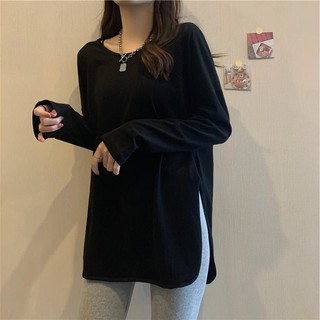 Áo thun nữ dài tay cổ tròn dài tay xẻ tà