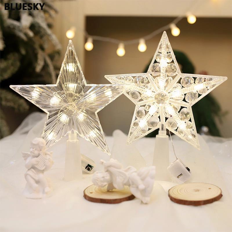 Đèn led 17cm Hình Ngôi Sao Năm Cánh Trang Trí Cây Thông Giáng Sinh Năm Mới