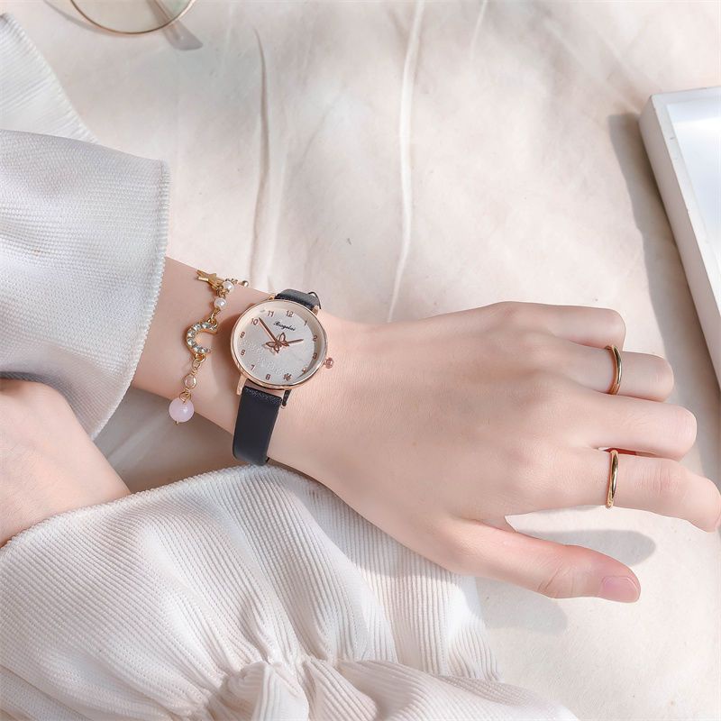 Đồng Hồ Nữ Dây Da Mặt Hình Bướm Nhỏ Xinh Xắn