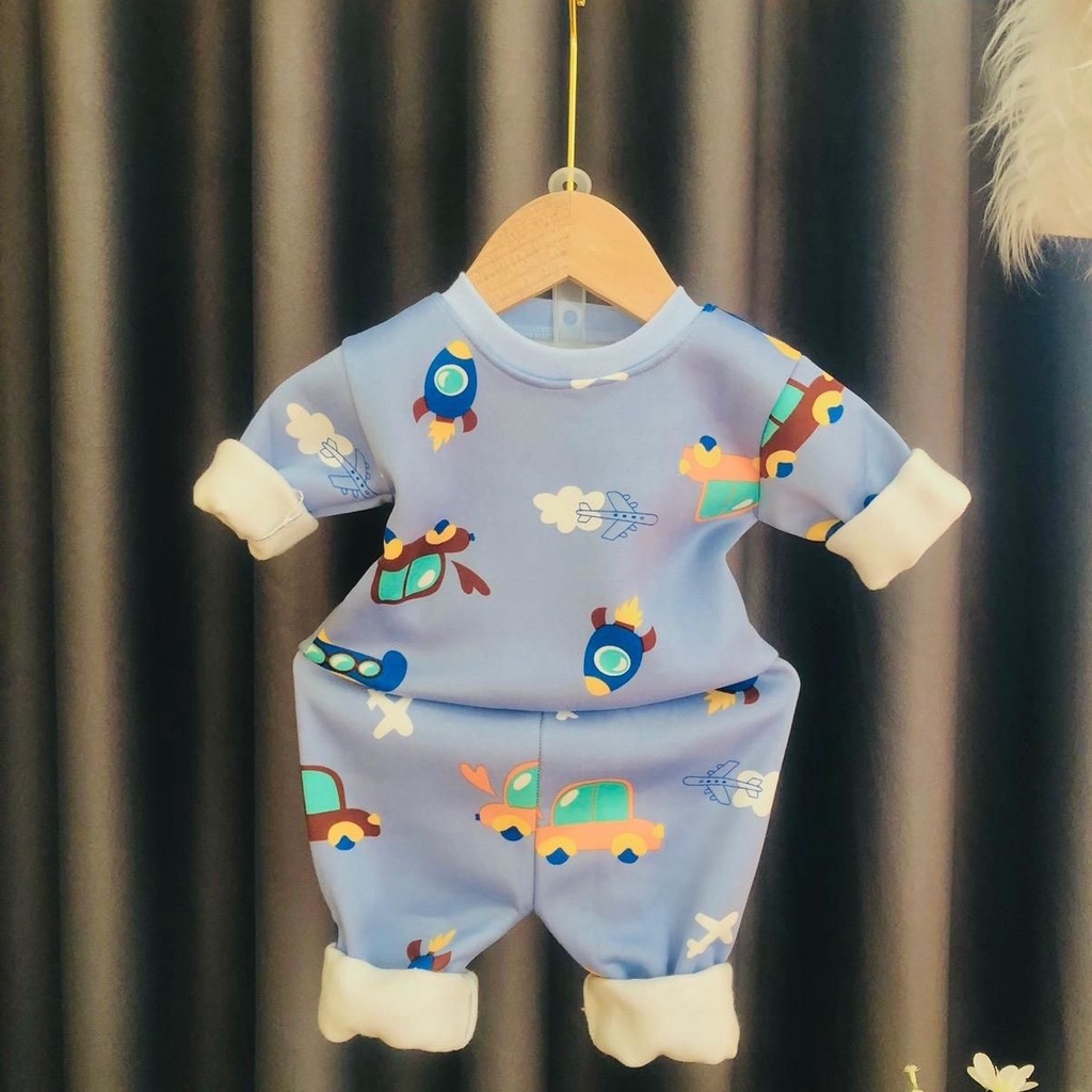 Bộ nỉ lót lông bé trai, size 3-14kg