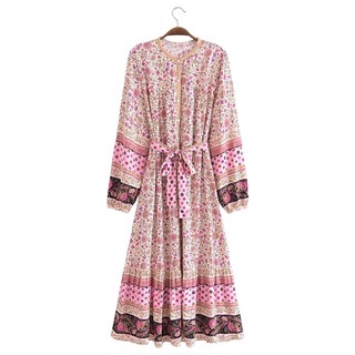 Đầm Midi Tay Dài Cổ Chữ v In Họa Tiết Thời Trang 8797
