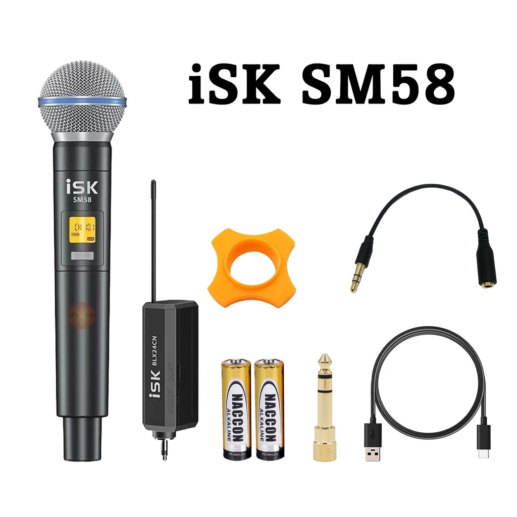 Bộ mic không dây ISK SM58 + icon upod pro hát thu âm livestream, karaoke cực đỉnh đầy đủ phụ kiện tặng kèm tai nhét