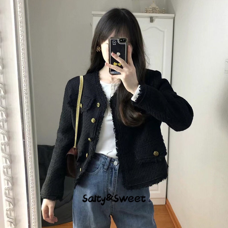Salty&Sweet store áo dạ tweed Áo Dạ áo khoác dù áo khoác bomber cozy Popular Fashion New Style WJK23A0UZJ 43Z231026