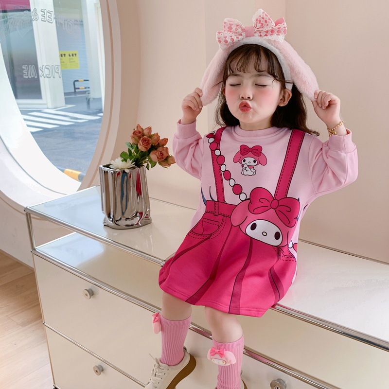 Kuromi Bộ Đầm Hóa Trang Công Chúa sanrio Tay Dài Màu Tím Hồng Dành Cho Bé Gái