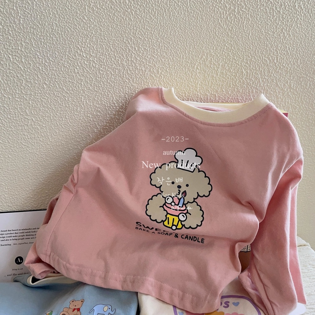 Áo Thun Tay Dài In Hoạt Hình Dễ Thương Cho Bé Gái Phong Cách Hàn Quốc 2023