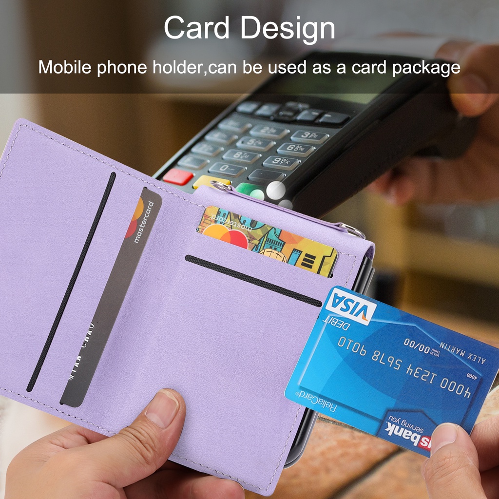 Cho Samsung Z Flip 5 Flip4 3 5G Ốp Bao Da Điện Thoại Nắp Gập Dạng Ví Có Ngăn Đựng Thẻ