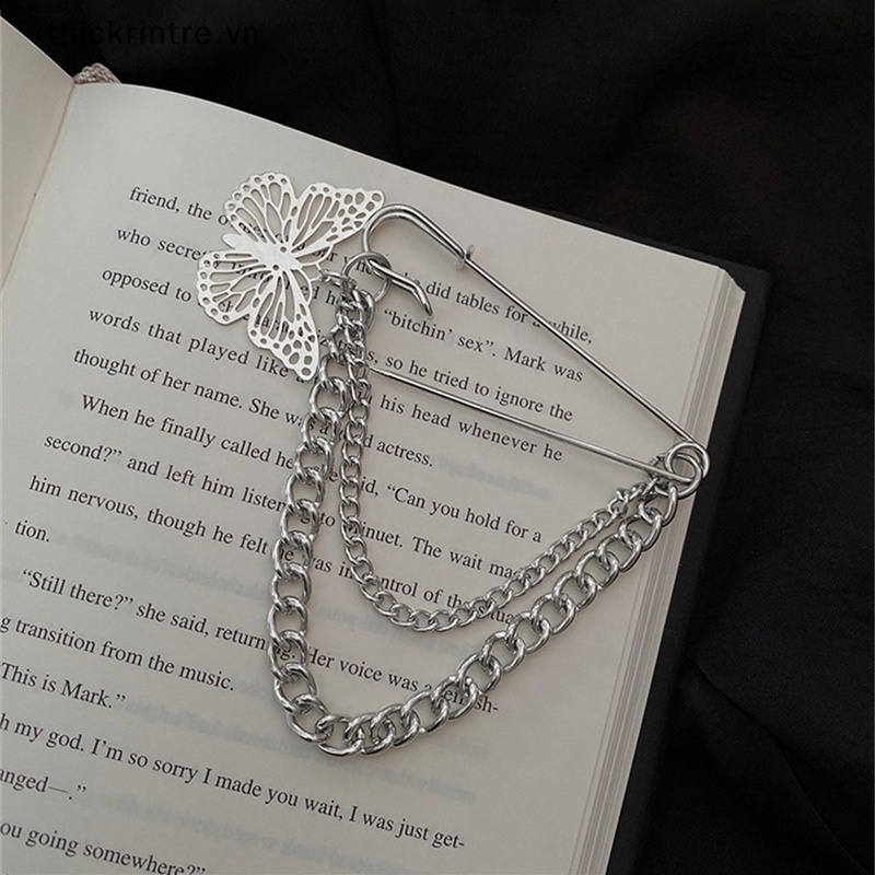 Ghim Cài Áo Dây Xích Đôi Bằng Kim Loại Hình Bướm Phong Cách punk hip hop Cho Nam Và Nữ vn