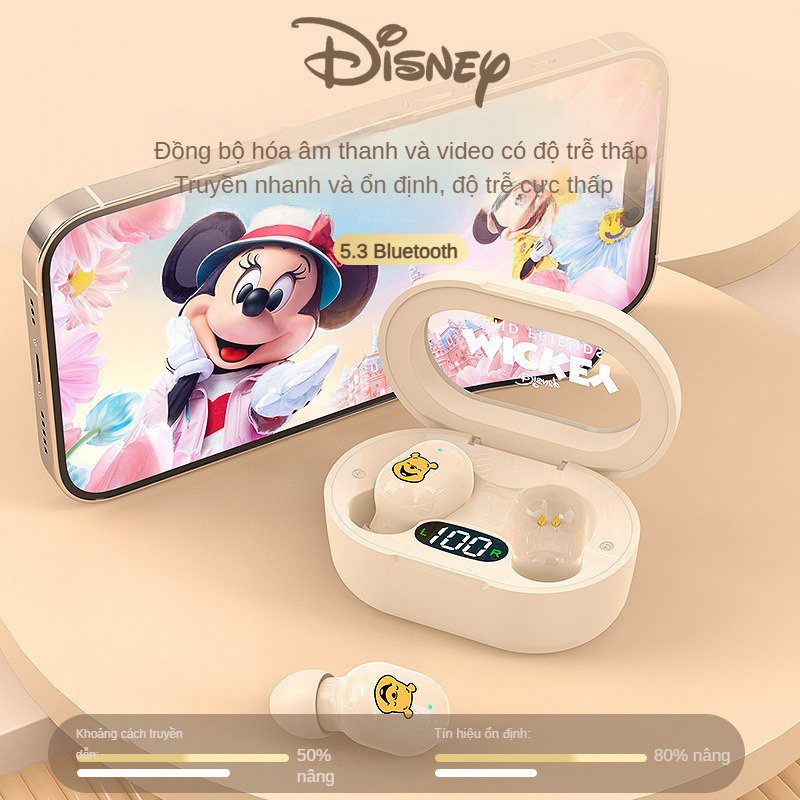 DisneyTai Nghe bluetooth 5.3 Nhét Tai Cách Âm Chống Ồn Họa Tiết Dễ Thương Tai Nghe Không Dây