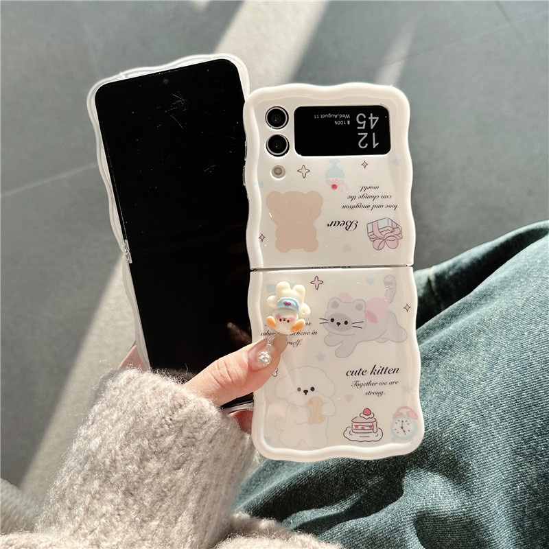 Ốp Điện Thoại imd Hình Mèo 3d Chống Sốc Gắn Dây Xích + Bóng Lông Cho samsung galaxy z flip 4 3 5 z flip5 zflip5
