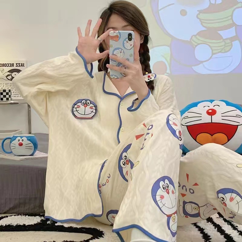 Bộ Đồ Ngủ Tay Dài In Họa Tiết Hoạt Hình Dễ Thương Thời Trang Xuân Thu Cho Nữ
