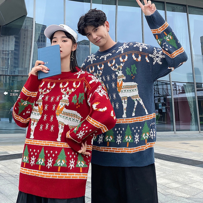 Asrv Áo sweater Dệt Kim Dáng Rộng In Họa Tiết Giáng Sinh Thời Trang Thu Đông Cho Nam