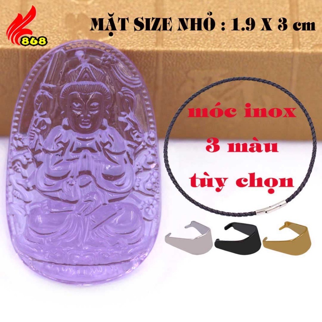 Mặt Phật Quan âm nghìn tay nghìn mắt pha lê tím 3 cm, 5 cm kèm vòng cổ dây da đen + móc inox, Mặt Ph