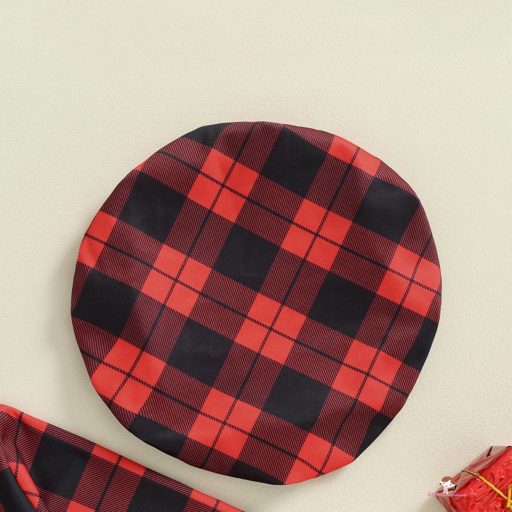 Xzq-bộ 3 Món Áo Khoác Tay Dài Cổ Bẻ Kẻ Sọc Caro + Chân Váy mini + Mũ Nồi Thời Trang Giáng Sinh Cho Bé Gái