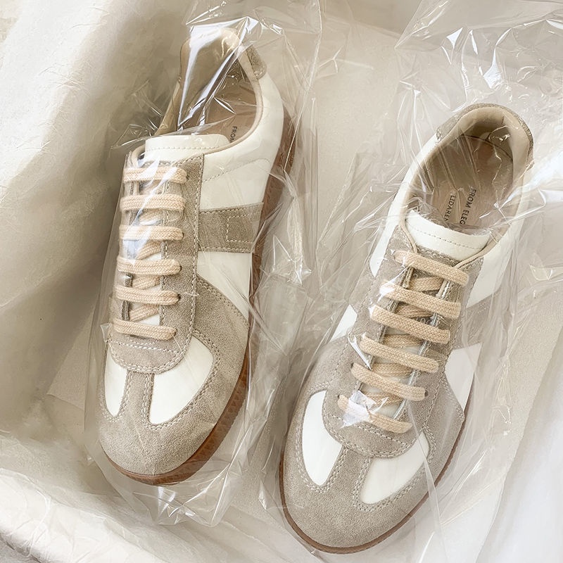 E1AG MM6 cowhide version Hong Kong style German training shoes 2023 spring new leather White shoes children's all-match flat sports casual shoes for men