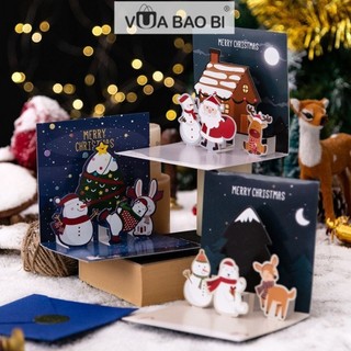 Thiệp Giáng sinh 3D biểu tượng Noel, cây thông, tuần lộc kèm bao TH05 thiệp chúc mừng Noel trang trí