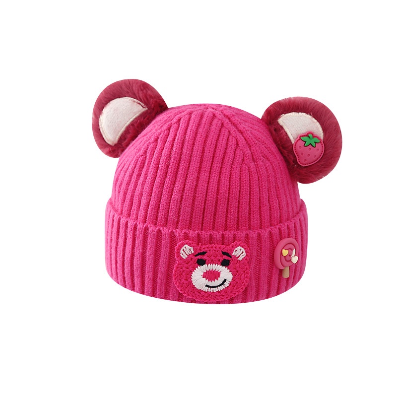 Sq2 Mũ Len Dệt Kim Hình Gấu Dâu Tây Dễ Thương Chống Gió Giữ Ấm Thời Trang Và Giải Trí