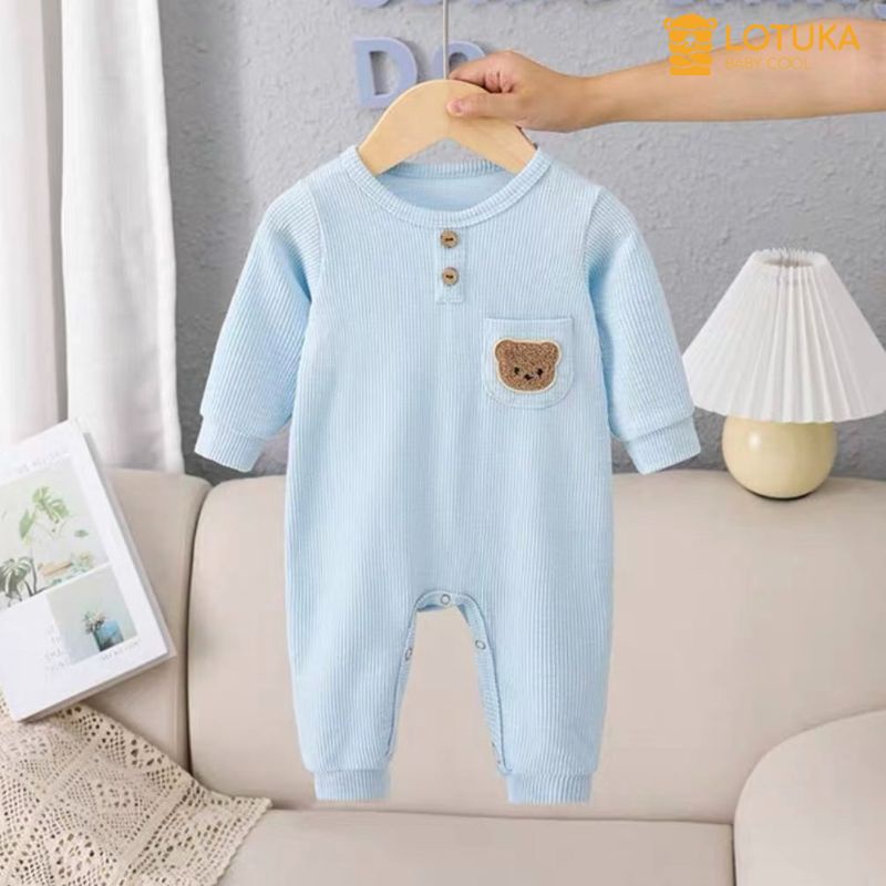 Bodysuit Dài Tay LOTUKA Họa Tiết Gấu Chất Thun Tăm Cao Cấp, Bộ Body Dài Tay, Áo Liền Quần Cho Bé, Quần Áo Trẻ Em 0-12m