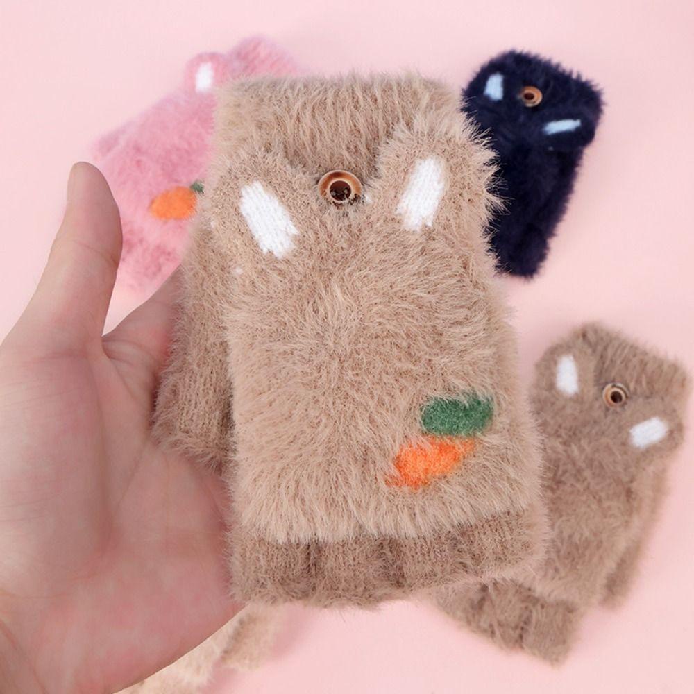 Găng Tay Hở Ngón 1 Ngón Bằng Lông Chồn Nhân Tạo Mềm Mại Giữ Ấm Mùa Đông Cho Trẻ Em