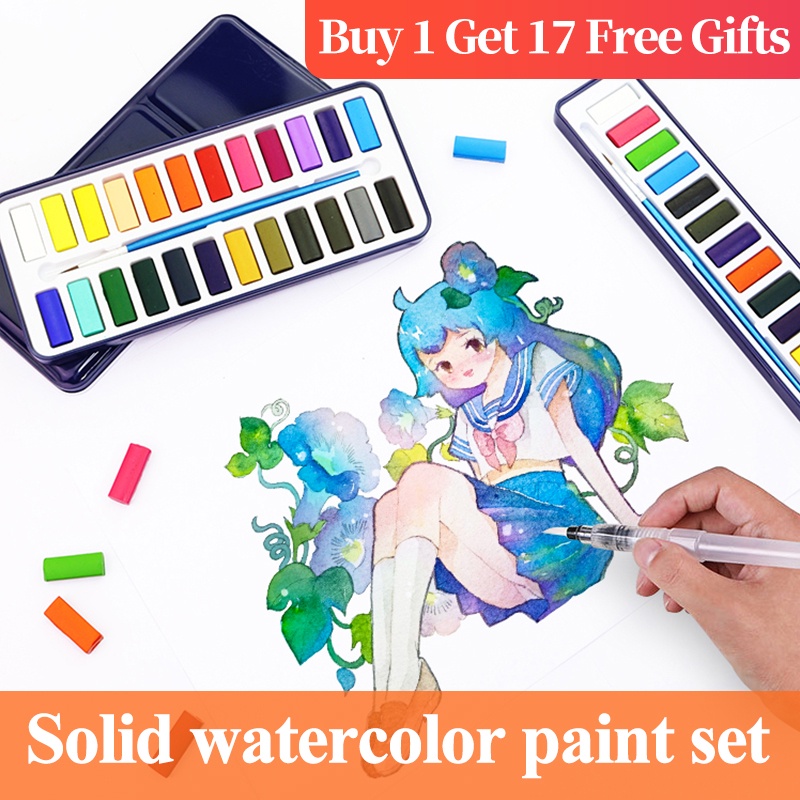 Angel mark Hộp Màu Nước 12 / 18 / 24 / 36 Màu Trơn Không Cọ Vẽ Tranh Kèm Hộp Kim Loại Nhỏ Gọn Chất Lượng Cao Dành Cho Họa Sĩ Giáo Viên