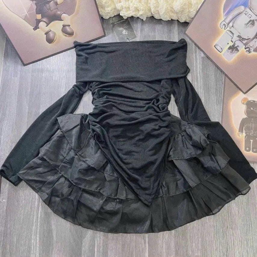 Sét bộ nữ 2 món áo gân bẹt vai và chân váy 3 tầng chất vải voan có quần trong lưng thun Free Size eo 58-75cm dễ thương