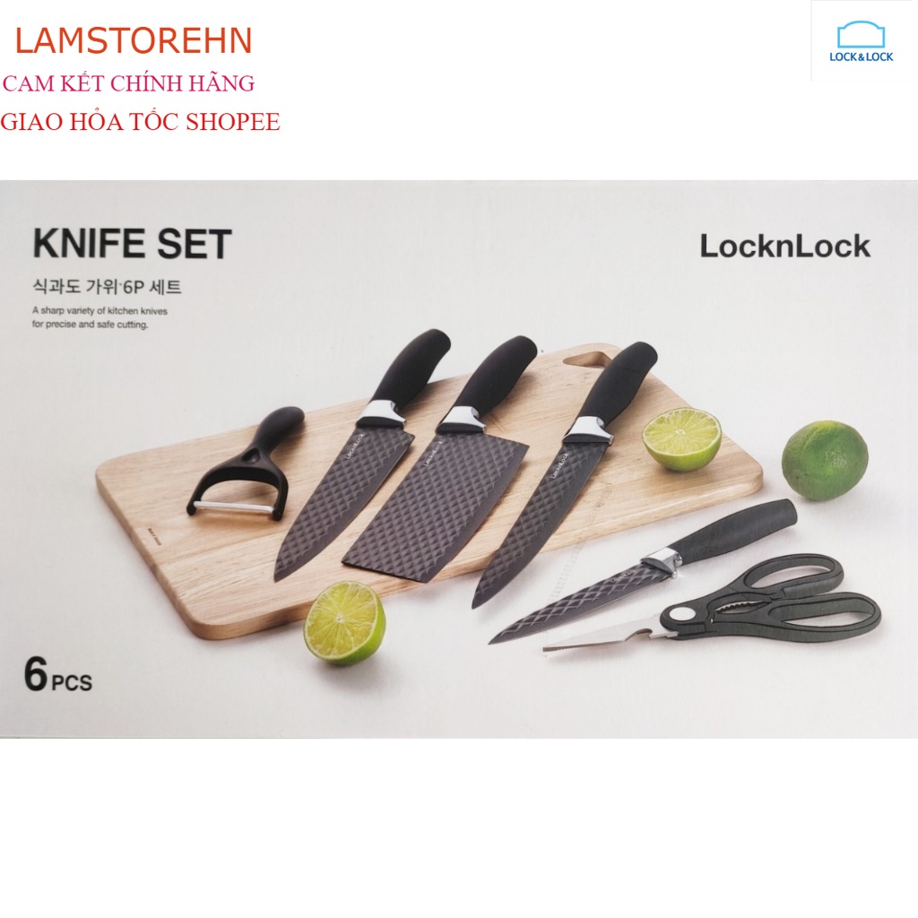 Bộ Dao Nhà Bếp 6 Món LocknLock CKK103S6- 6P (Dao: 4 Cái, Kéo: 1 Cái, Dụng Cụ Gọt Vỏ Trái Cây: 1 Cái 