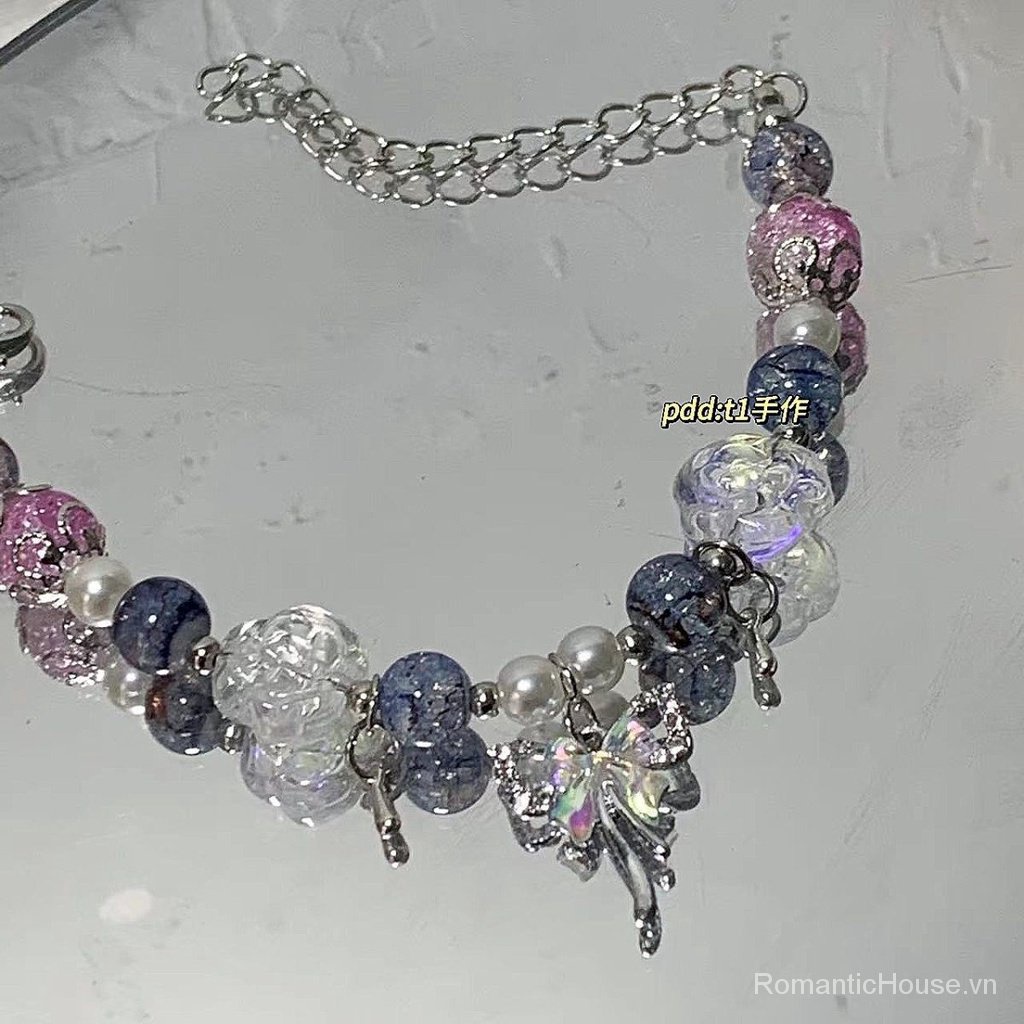 Tangyi Chính Hãng  Vòng Tay handmade Màu Xanh Dương ins