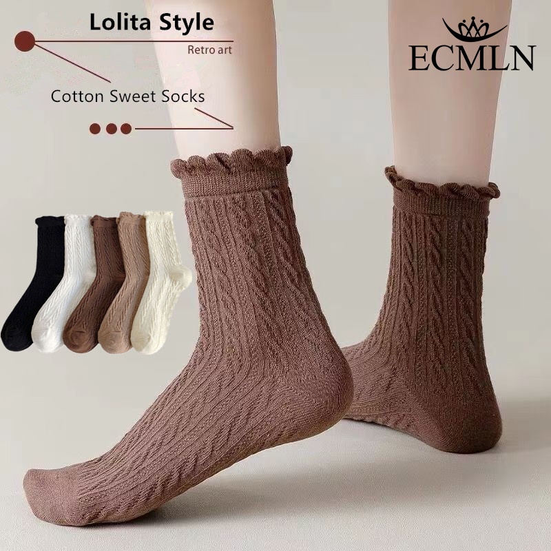 Ecmln Vớ cotton Cổ Cao Đến Mắt Cá Chân Phong Cách lolita Nhật Bản Ngọt Ngào Cho Nữ Sinh