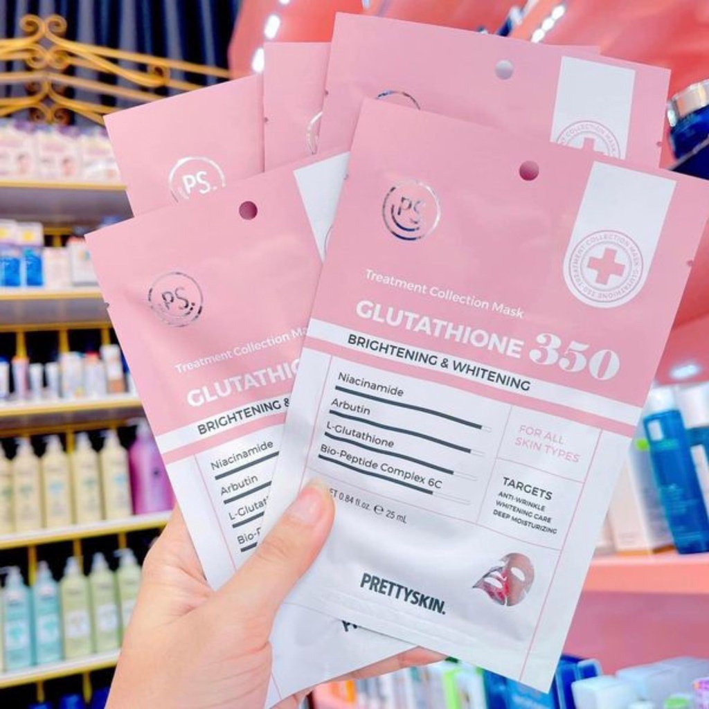 Mặt nạ truyền trắng mờ nếp nhăn Pretty Skin Glutathione 350 miếng 25g