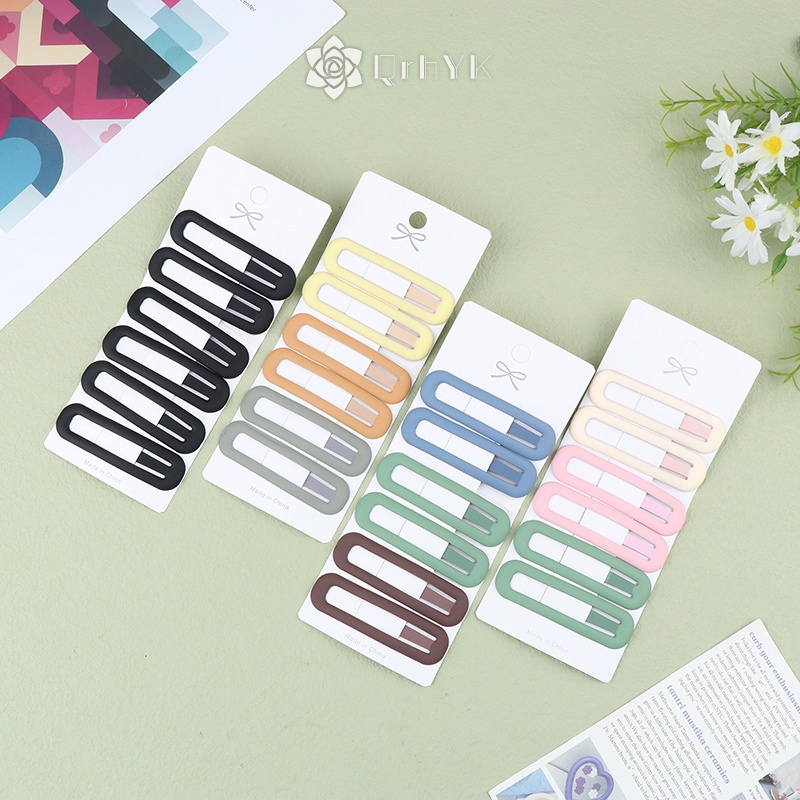 Qr Set 6 Kẹp Tóc Hình Elip Bằng Hợp Kim Màu Trơn Đơn Giản Cho Nữ Mới