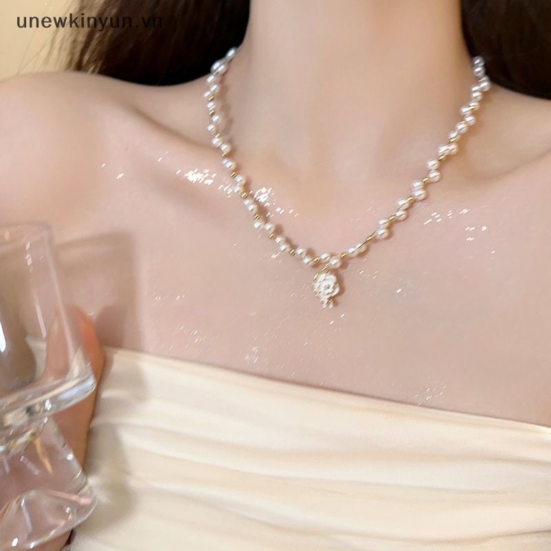 Vòng cổ Ngọc Trai Hình Hoa Trà Đính Hoa Trà Phong Cách uu Thanh Lịch Thời Trang Cho Nữ