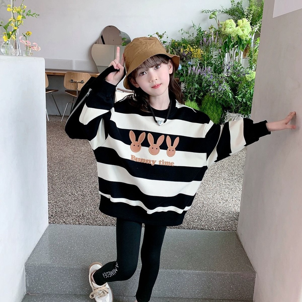Áo sweater Dáng Rộng Họa Tiết Kẻ Sọc Thời Trang Mùa Thu 2023 Mới Cho Bé Gái
