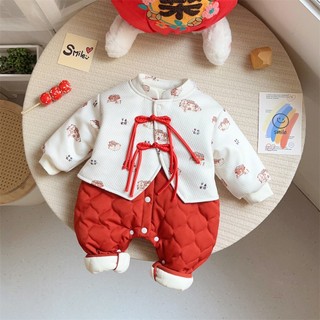 Áo liền quần bằng vải nhung cotton phong cách trung hoa dành cho bé gái 0-2 tuổi jh311