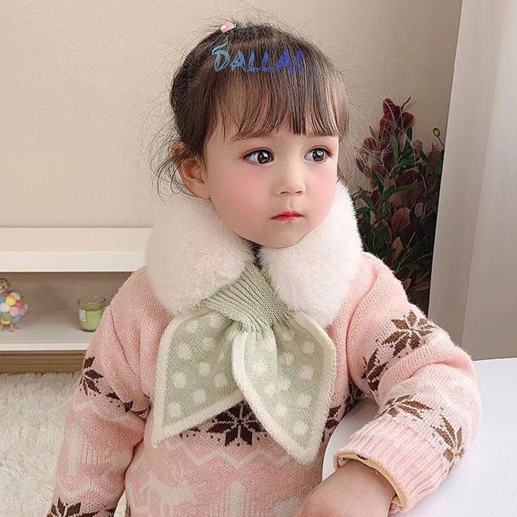 Khăn Choàng Cổ  Siêu Mềm Giữ Ấm Mùa Đông Thiết Kế Ghép Nối Chéo Chấm Bi Ngọt Ngào Cho Bé Gái Mặc Hàng Ngày