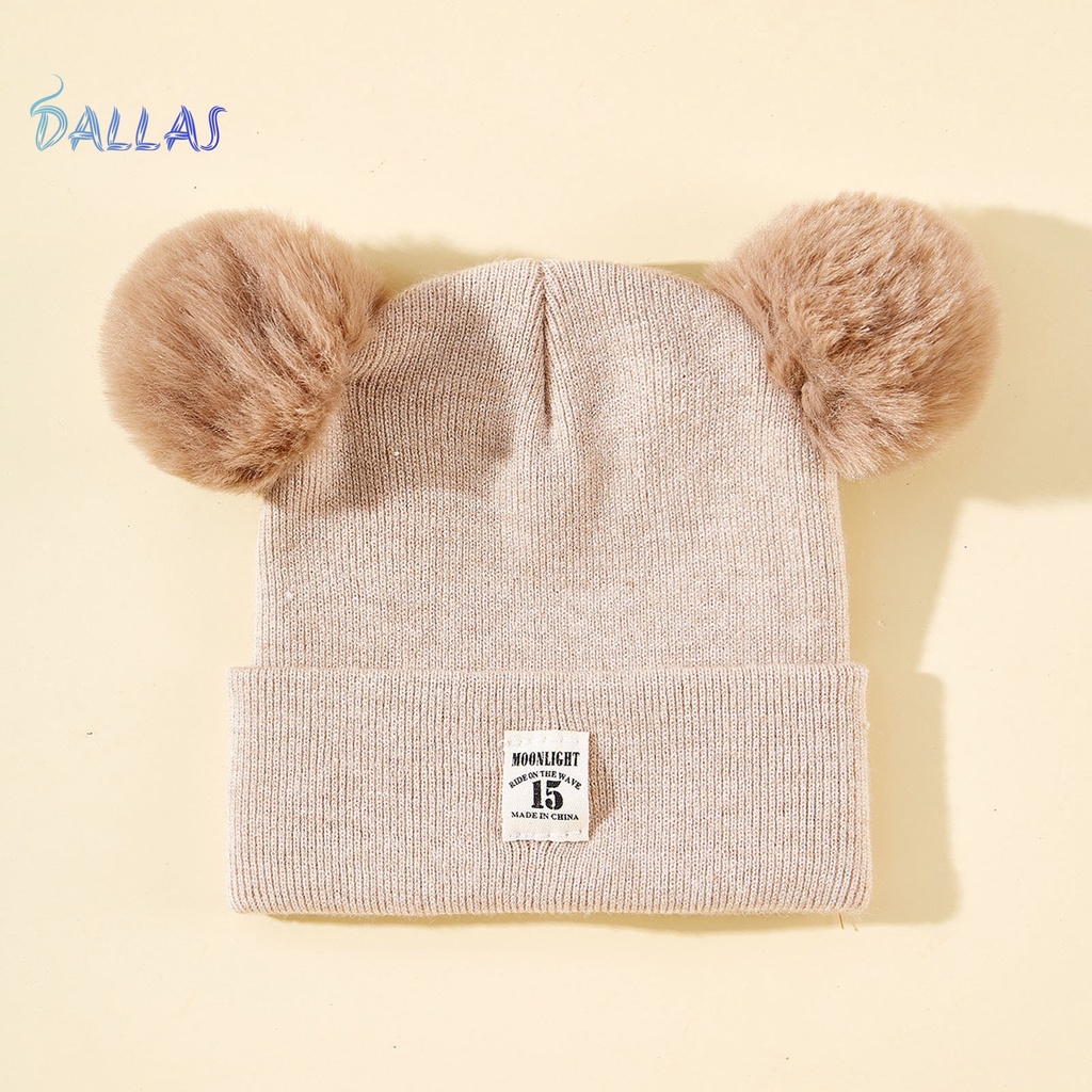 Mũ beanie Dệt Kim Màu Trơn Trang Trí Bóng Lông Cho Bé