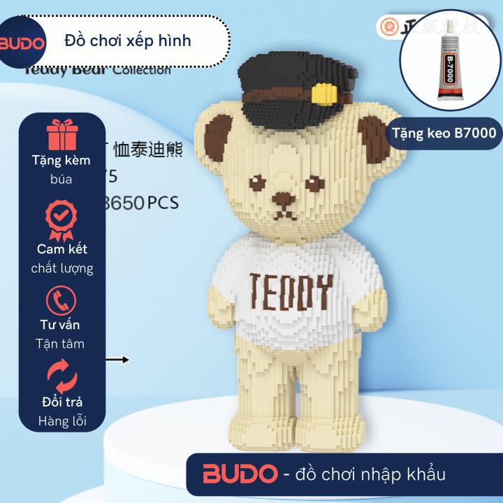 60CM Lắp ráp mô hình Lego Gấu Teddy áo phông trắng cute Bearbrick Xian Zhi, xếp hình lắp ráp cỡ lớn Tặng Kèm Búa