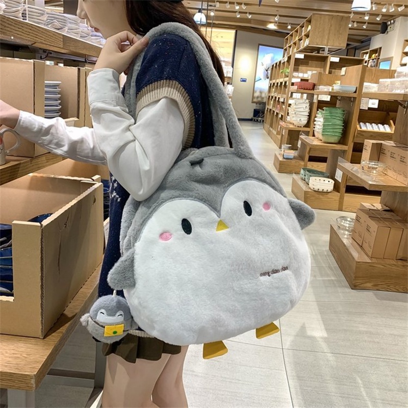 MOUSOON  Dễ Thương Túi tote Đeo Vai Cỡ Lớn Hình Chim Cánh Cụt Nhồi Bông Đáng Yêu