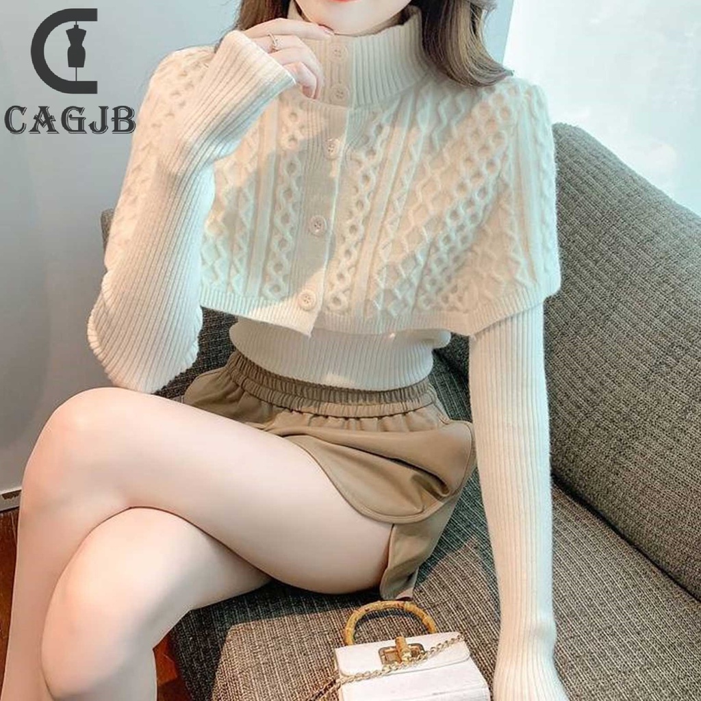 Áo sweater Chui Đầu Dáng Rộng Cổ Chữ v Xoắn Thanh Lịch Và Áo Choàng Hai Mảnh Mùa Thu Đông Ấm Áp yomg