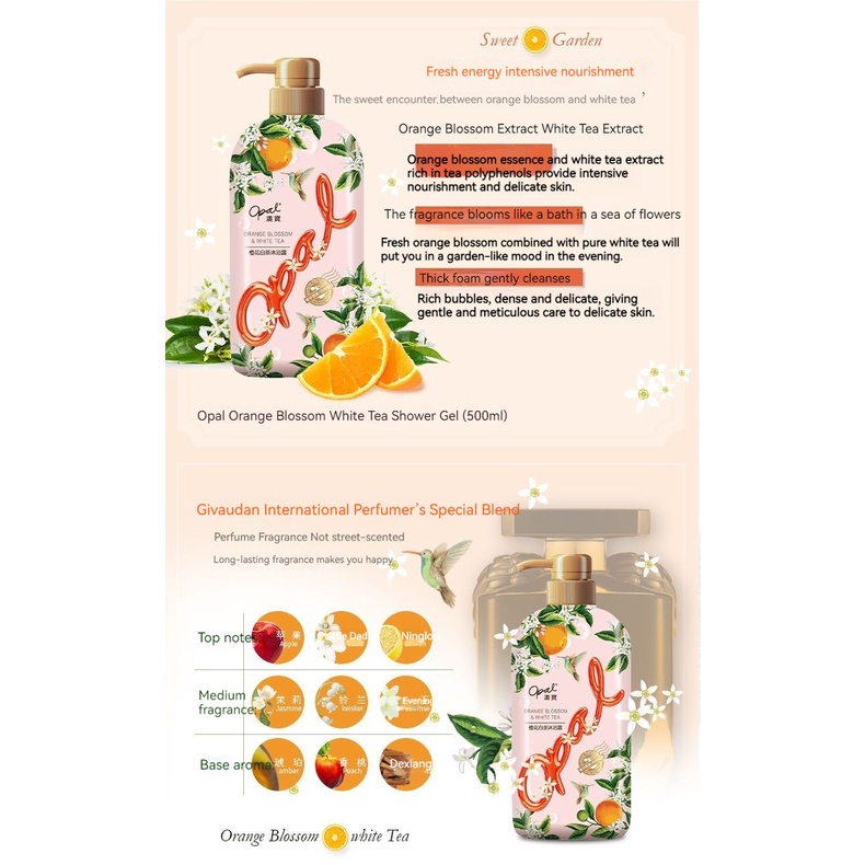 Opal Sữa tắm Hương thơm lâu dài, giữ ẩm, giữ ẩm axit amin sữa tắm