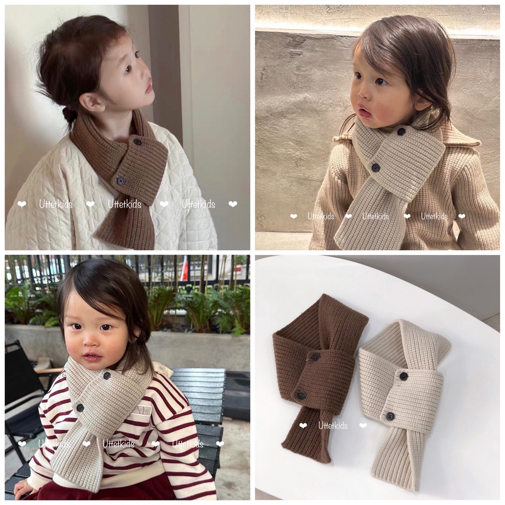 KHĂN QUÀNG CỔ LEN  HAI NÚT PHONG CÁCH HÀN QUỐC CHO BÉ GÁI VÀ BÉ TRAI TỪ 1 - 5 TUỔI