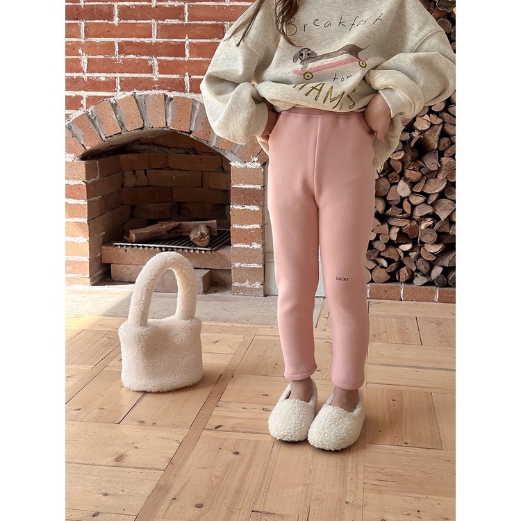 Quần legging nỉ dày cho bé QG659 sz 90-150 LUCKY, thời trang trẻ em mùa đông 2023, chuẩn hàng Quảng Châu